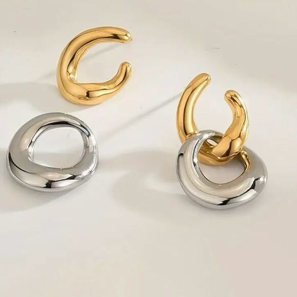 Naked Hanger Double circle geometric two toned stud earrings - Picture 4 of 6